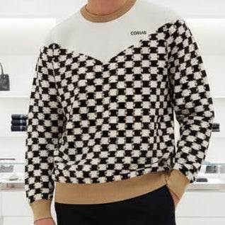 Imported Style Black & White Checkerboard Knit Sweater