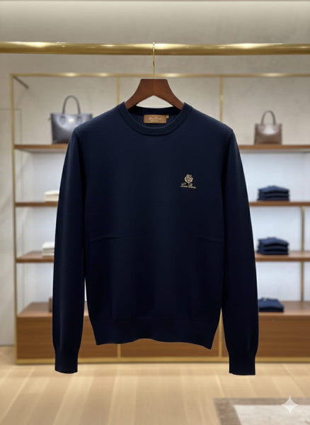 Luxury Navy Blue Crewneck Sweatshirt with Signature Crest