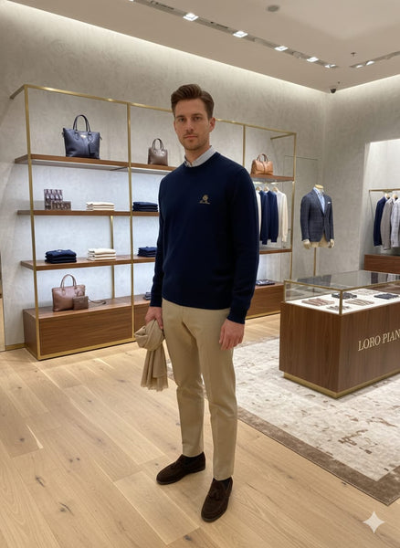 Luxury Navy Blue Crewneck Sweatshirt with Signature Crest