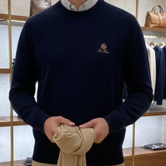 Luxury Navy Blue Crewneck Sweatshirt with Signature Crest