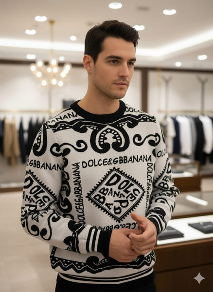 Premium All Over Logo-Print Woolen Pullover