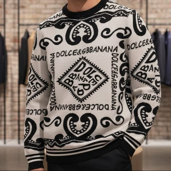 Premium All Over Logo-Print Woolen Pullover