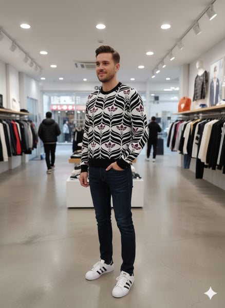 Black and White All-Over Print Trefoil Pullover