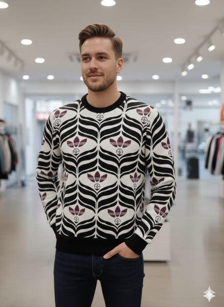 Black and White All-Over Print Trefoil Pullover