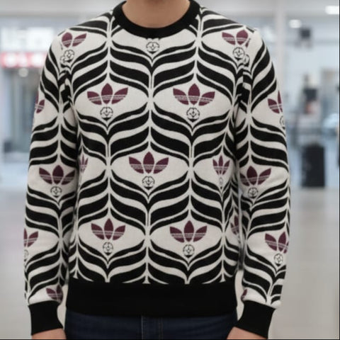 Black and White All-Over Print Trefoil Pullover