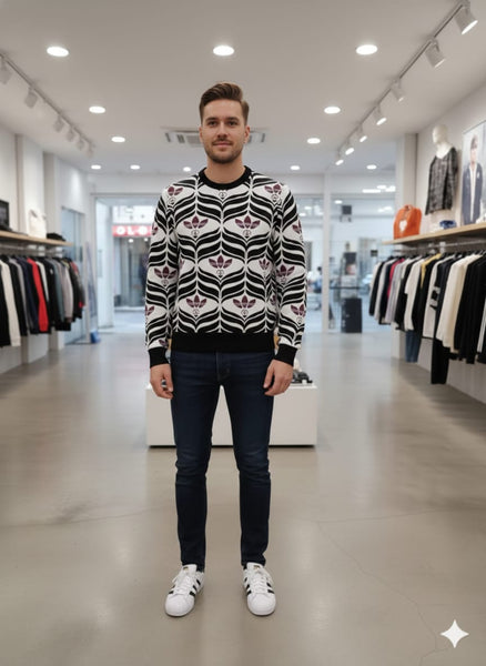 Black and White All-Over Print Trefoil Pullover