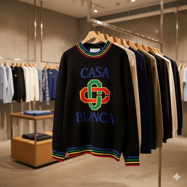 Luxury Imported Stacked Logo-Embroidered Pullover