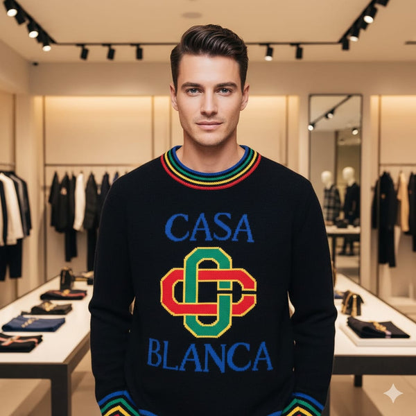 Luxury Imported Stacked Logo-Embroidered Pullover