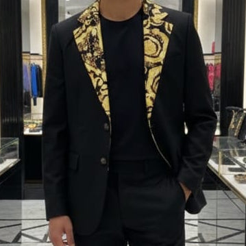 Luxury  Baroque Print Black Blazer