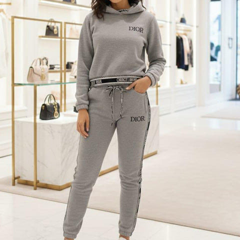 Luxury Grey Hoodie and Jogger Set with Logo Waistband