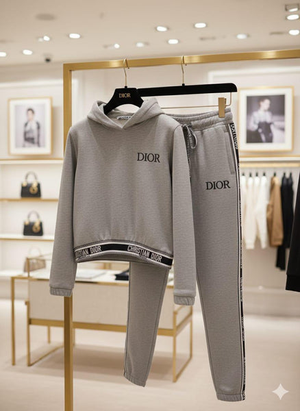 Luxury Grey Hoodie and Jogger Set with Logo Waistband