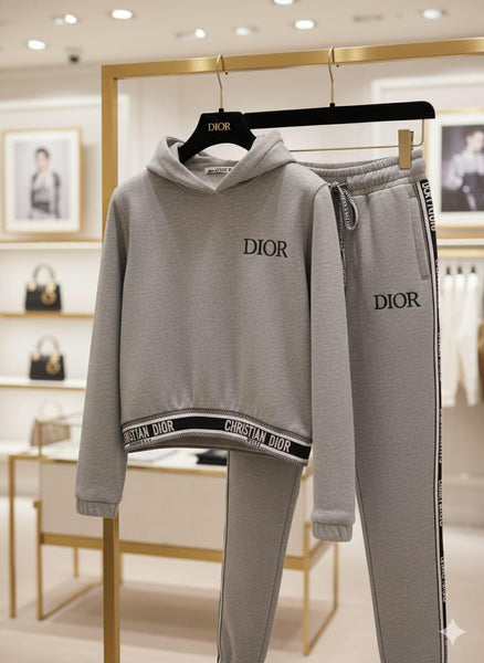 Luxury Grey Hoodie and Jogger Set with Logo Waistband