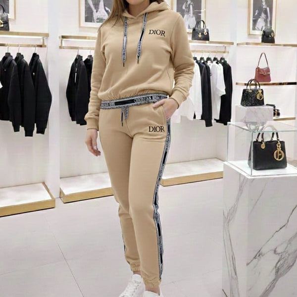 Luxury Beige Tracksuit Set with Contrast Trim Logo