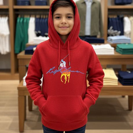 Kids Red Hoodie with Multicolor Polo
