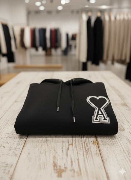 Luxury Black Heart Logo Women’s Hoodie – Stylish & Cozy