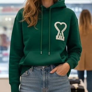 Luxury Women’s  Green Hoodie with Designer Chest Logo