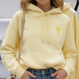 Premium Elegant Heart-Embroidered  Yellow Hoodie for Women