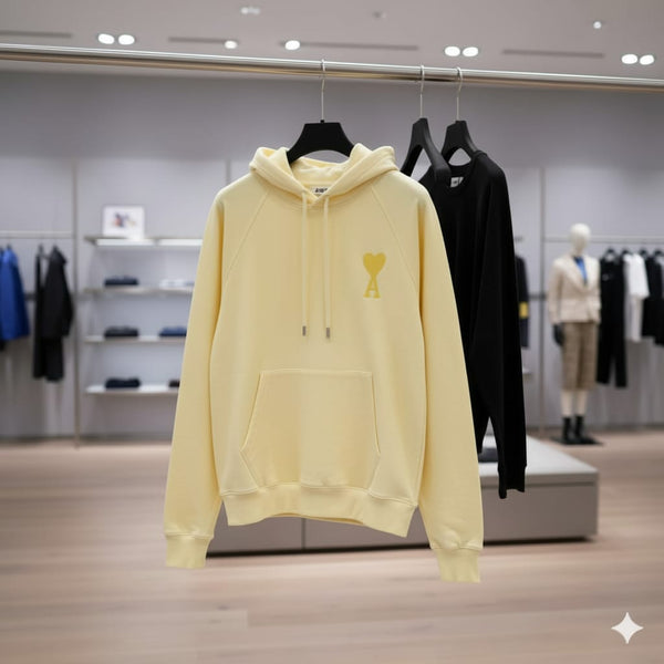 Premium Elegant Heart-Embroidered  Yellow Hoodie for Women