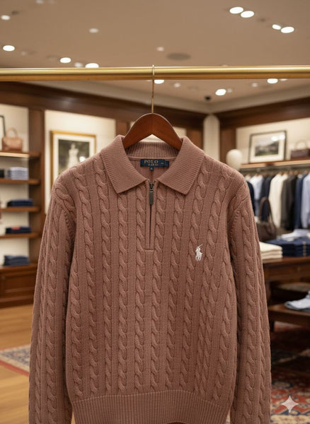 Premium Cable-Knit Zip Collar Sweater