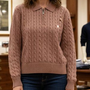 Premium Cable-Knit Zip Collar Sweater