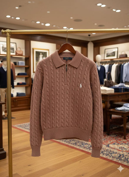 Premium Cable-Knit Zip Collar Sweater