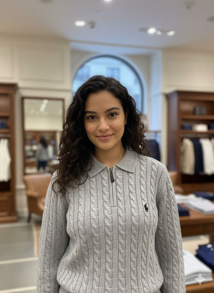 Elegant Grey Knitted Polo Pullover