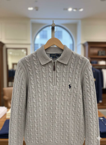 Elegant Grey Knitted Polo Pullover