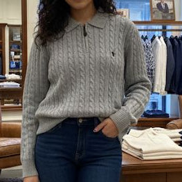 Elegant Grey Knitted Polo Pullover