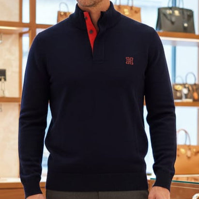 Classic Black  Luxury Knit Pullover with Contrast Collar Detailing