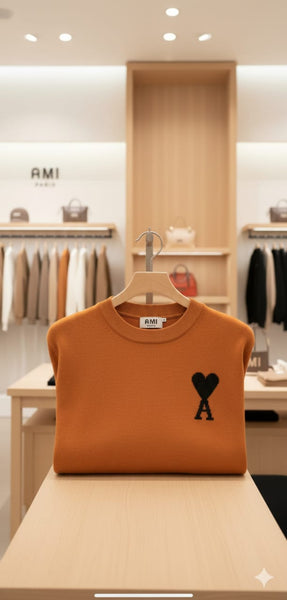 Rust Orange Knit Sweater with Signature Heart “A” Patch