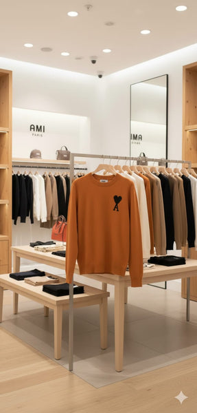 Rust Orange Knit Sweater with Signature Heart “A” Patch