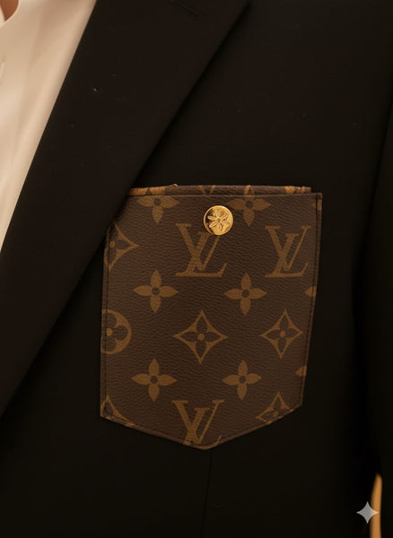 Luxury Black Blazer with Signature Monogram Pocket