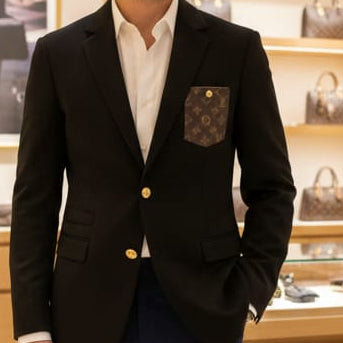 Luxury Black Blazer with Signature Monogram Pocket