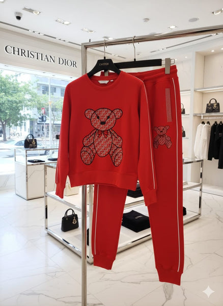 Trendy Red Teddy Graphic Women’s Track Set