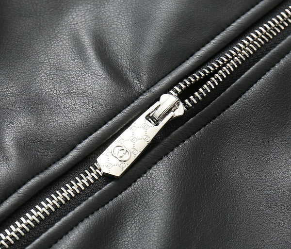 Premium Black Leather Look Jacket with Bold Multi-Color Embroidery