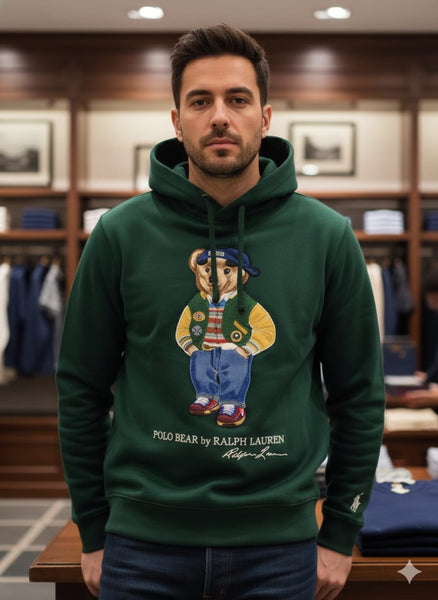Luxury Embroidered  Bear  Green Hoodie