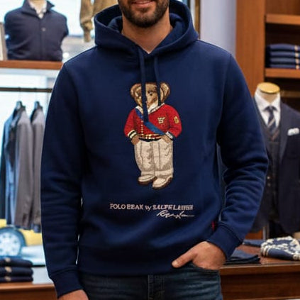 Navy Blue Polo Bear Hoodie  Premium Casual Wear