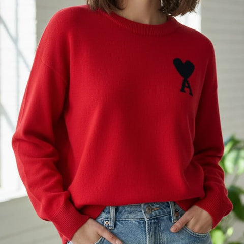Premium Red Heart Logo Sweater – Cozy & Stylish Winter Wear