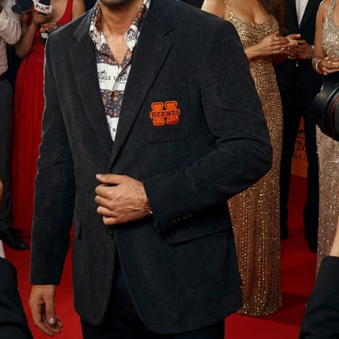 Luxury Brand Tweed Blazer with Signature Logo Patch