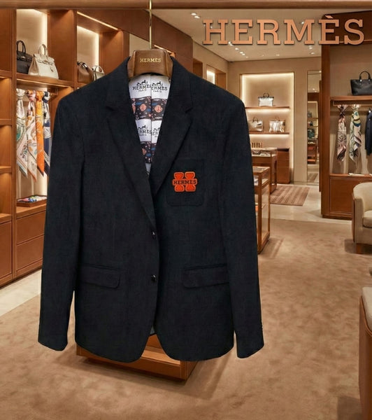 Luxury Brand Tweed Blazer with Signature Logo Patch