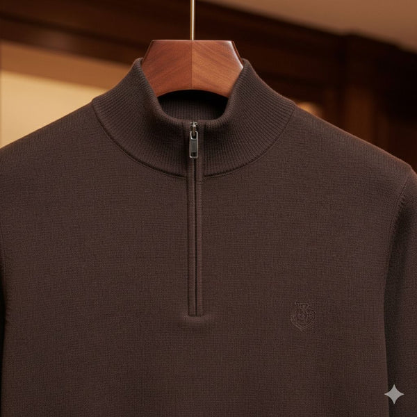 Premium Brand Brown y Half-Zip Knit Pullover