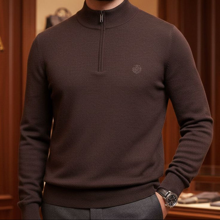 Premium Brand Brown y Half-Zip Knit Pullover