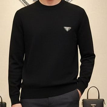 Premium Brand  Black  Regular Fit Knit Pullover