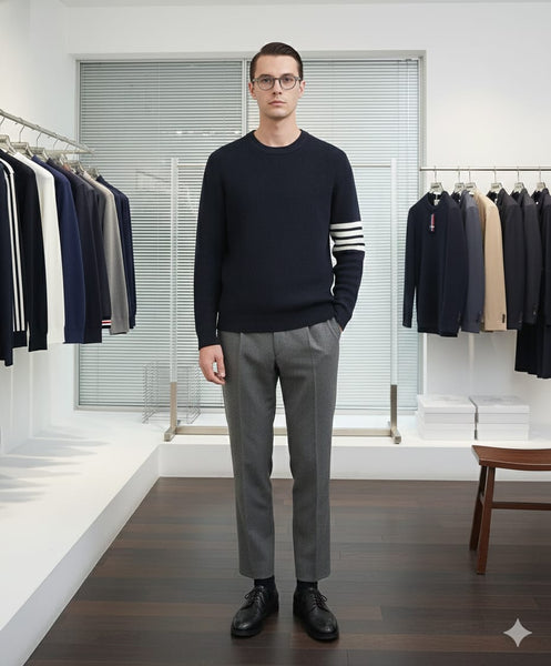 Premium Classic Striped Sleeve Knit Pullover