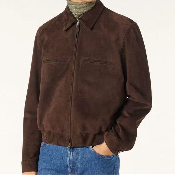 Premium Suede Brown Zip-Up Jacket for Men