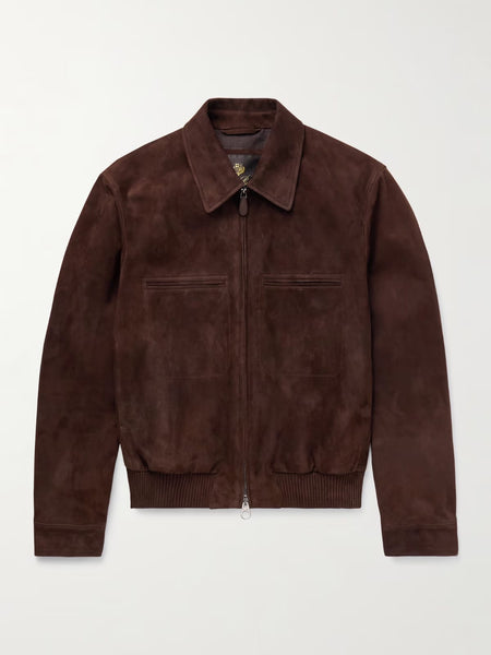 Premium Suede Brown Zip-Up Jacket for Men