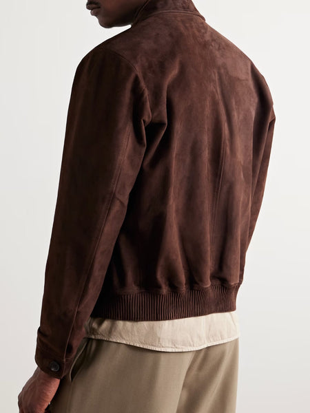 Premium Suede Brown Zip-Up Jacket for Men