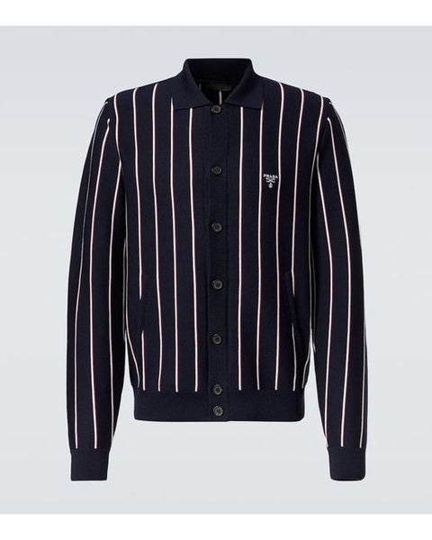 Men’s Navy Striped Button-Up Knit Cardigan