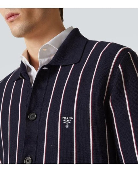 Men’s Navy Striped Button-Up Knit Cardigan