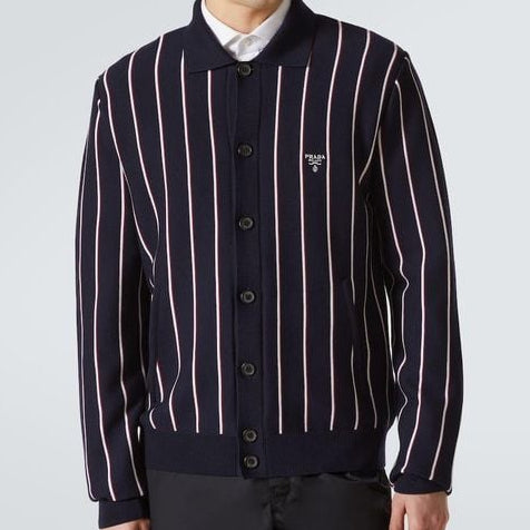 Men’s Navy Striped Button-Up Knit Cardigan